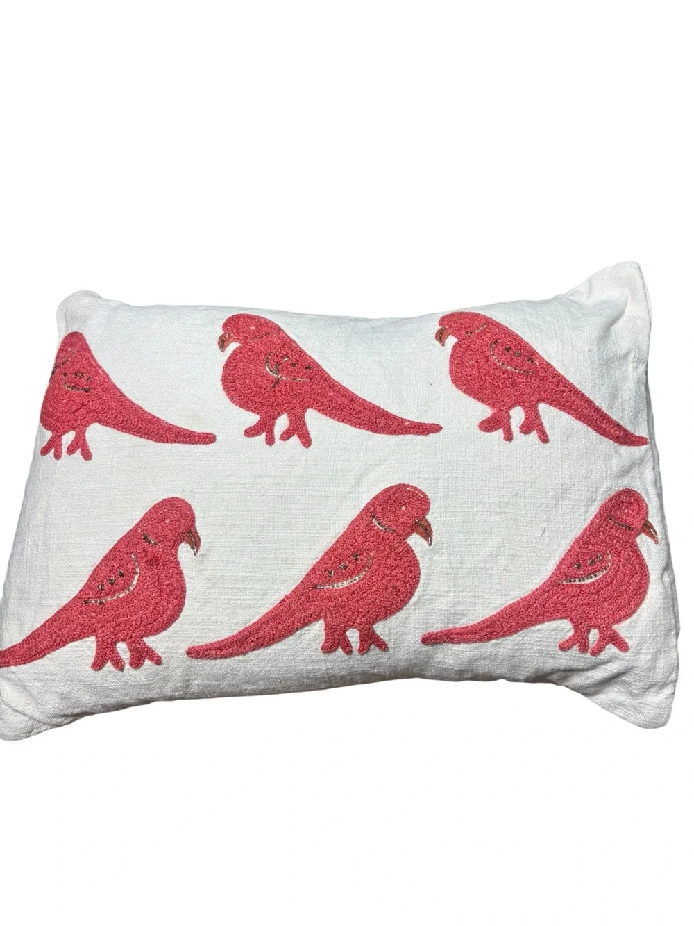 Pottery barn decorative throw pillow embroidered bird parrot 16.5”x12”